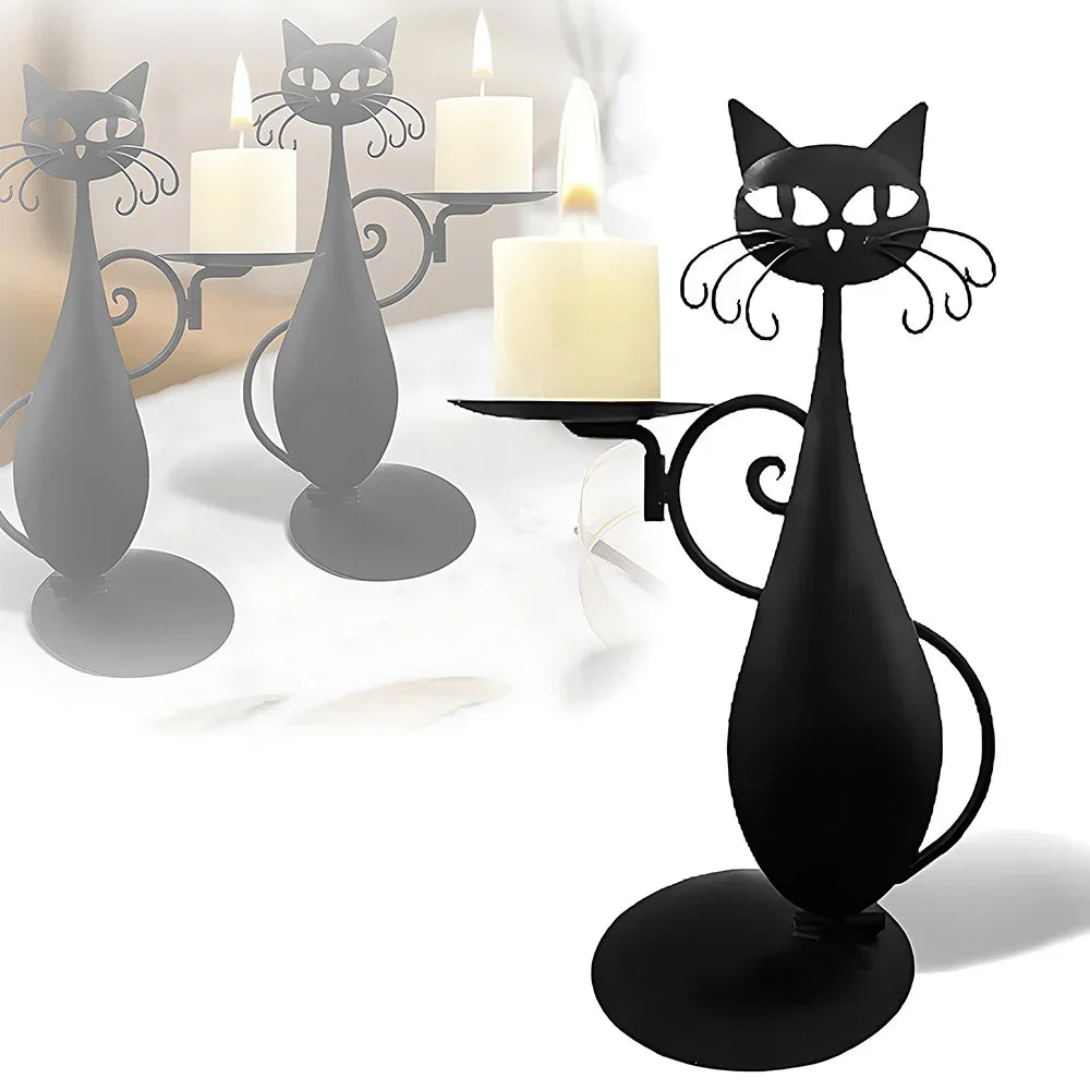 Cozy Black Cat Candle Holder