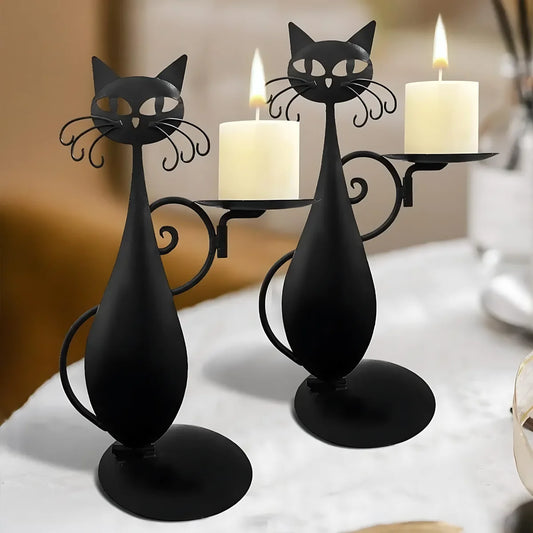 Cozy Black Cat Candle Holder